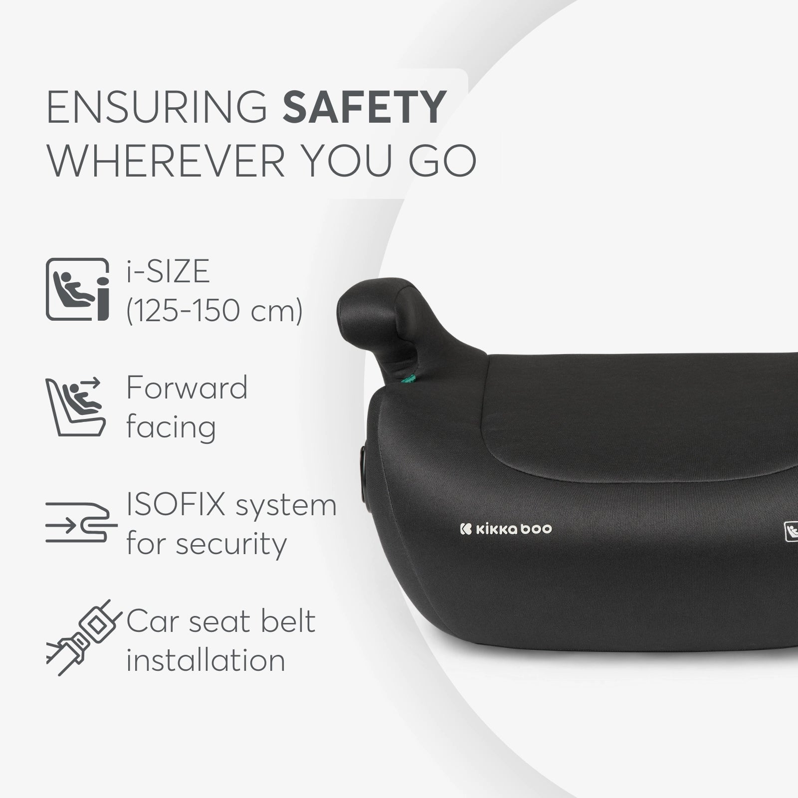 KikkaBoo i-TIP 2 i-Size ISOFIX Booster Car Seat with Cup Holder (125–150 cm)  Black Age- 7 Years to 12 Years