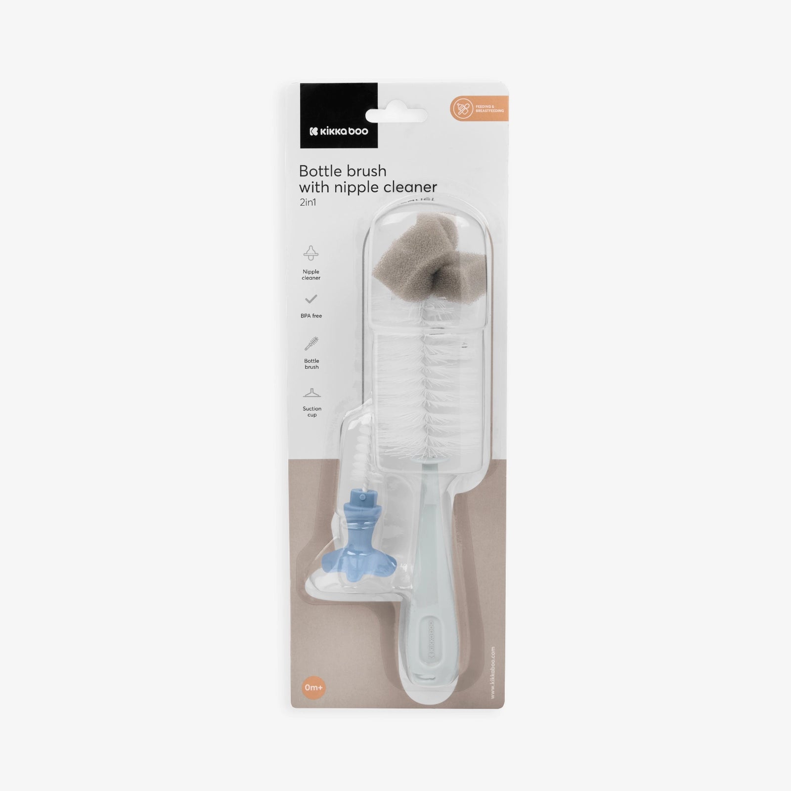 Kikkaboo 2-in-1 Baby Feeding Bottle Brush with Nipple Cleaner Blue Age- Newborn & Above