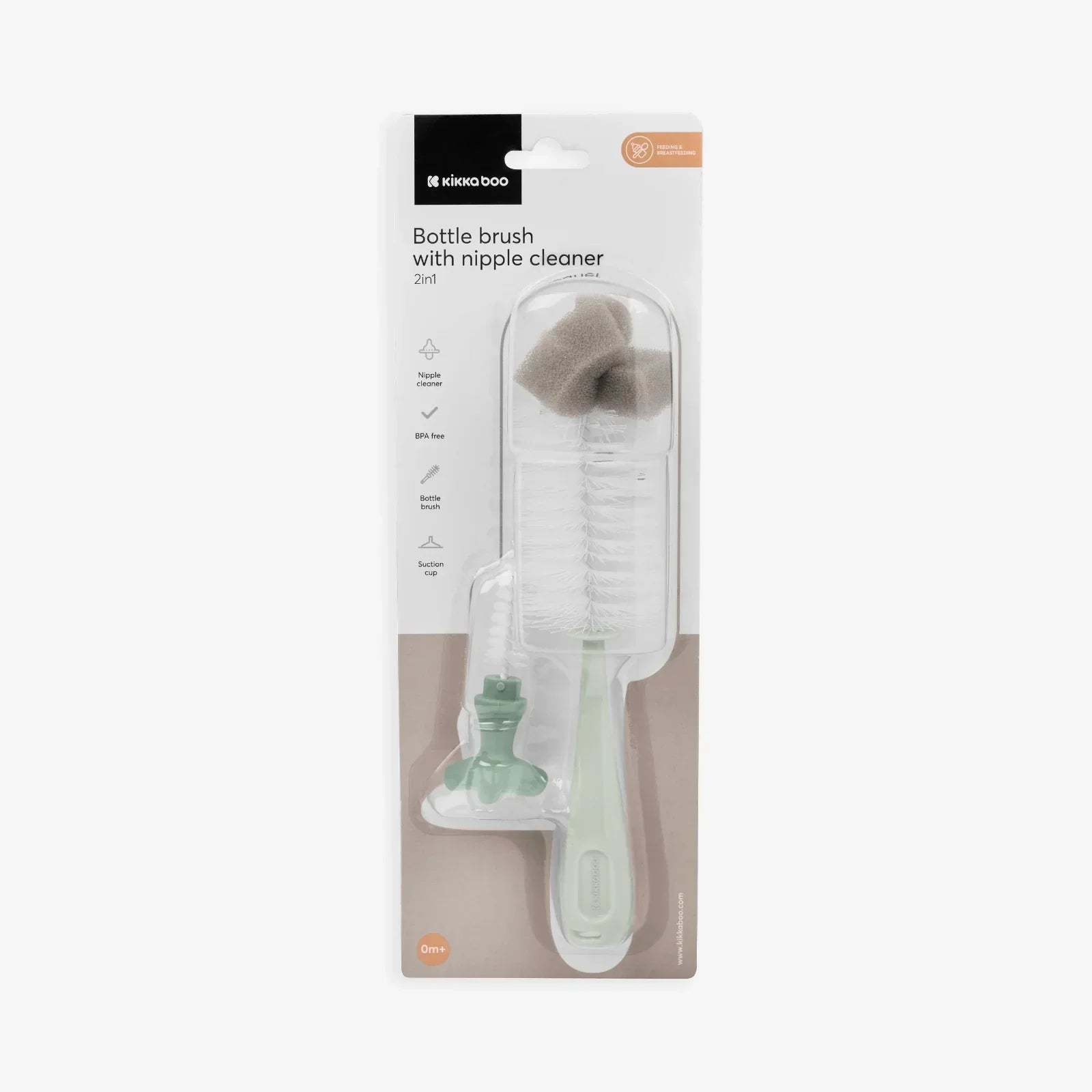 Kikkaboo 2-in-1 Baby Feeding Bottle Brush with Nipple Cleaner Mint Age- Newborn & Above