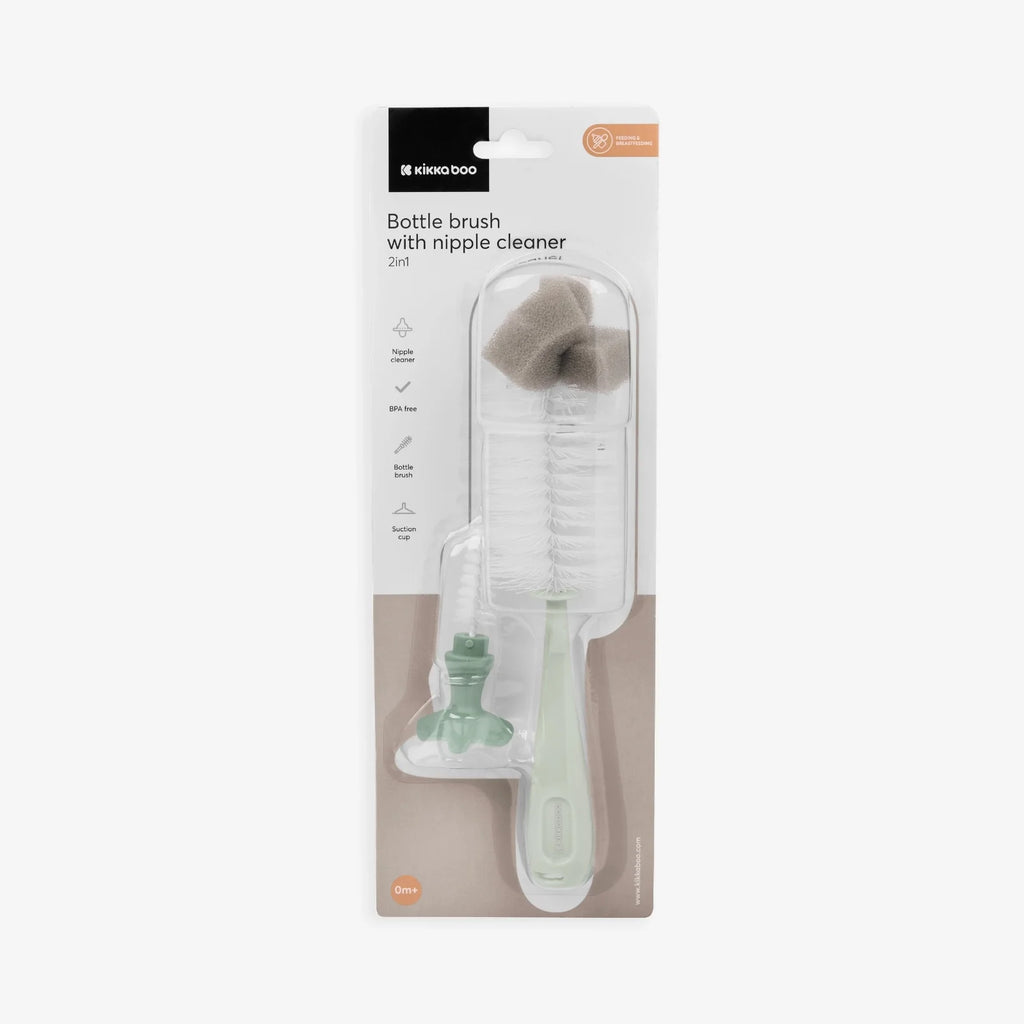 Kikkaboo 2-in-1 Baby Feeding Bottle Brush with Nipple Cleaner Mint Age- Newborn & Above