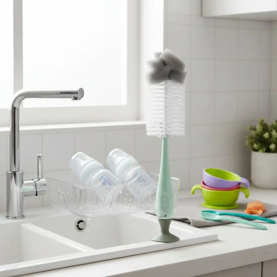 Kikkaboo 2-in-1 Baby Feeding Bottle Brush with Nipple Cleaner Mint Age- Newborn & Above