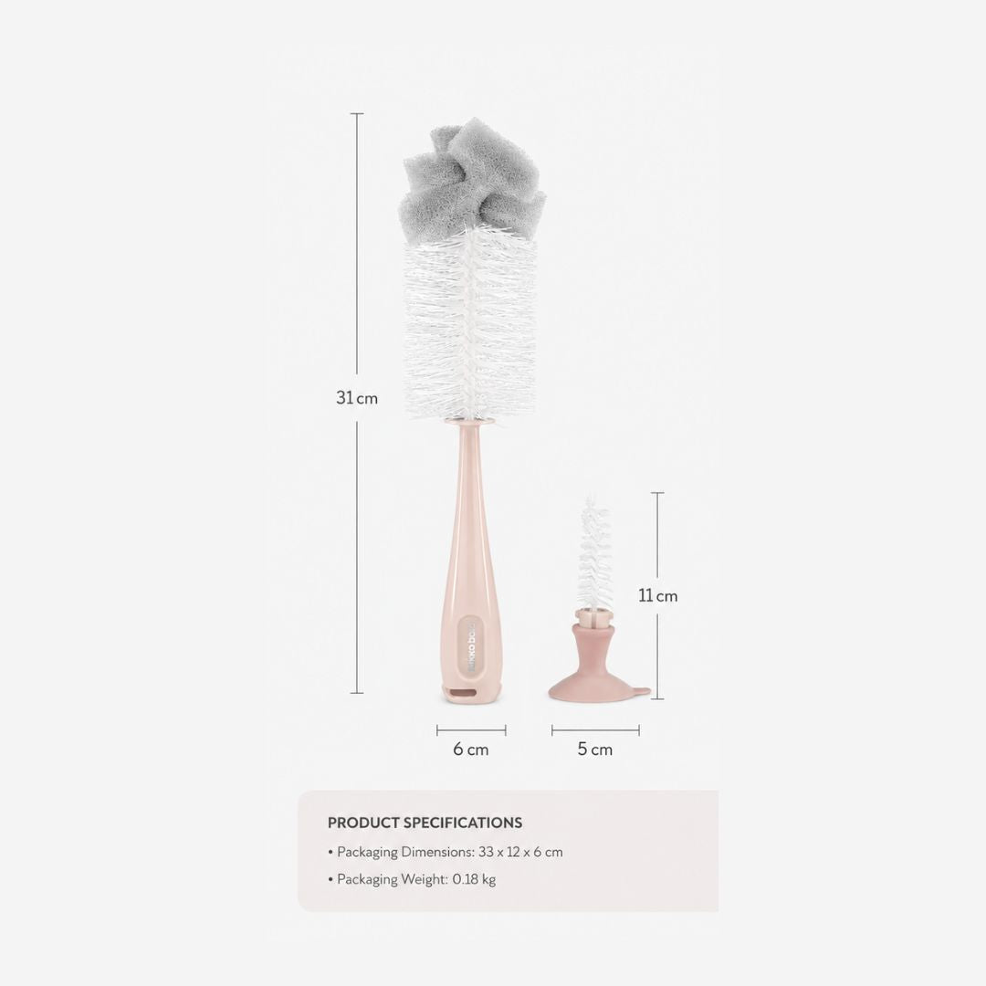 Kikkaboo 2-in-1 Baby Feeding Bottle Brush with Nipple Cleaner Pink Age- Newborn & Above