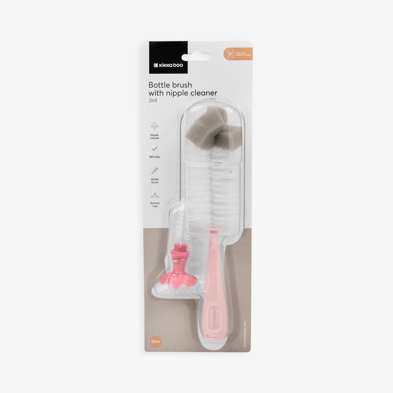 Kikkaboo 2-in-1 Baby Feeding Bottle Brush with Nipple Cleaner Pink Age- Newborn & Above