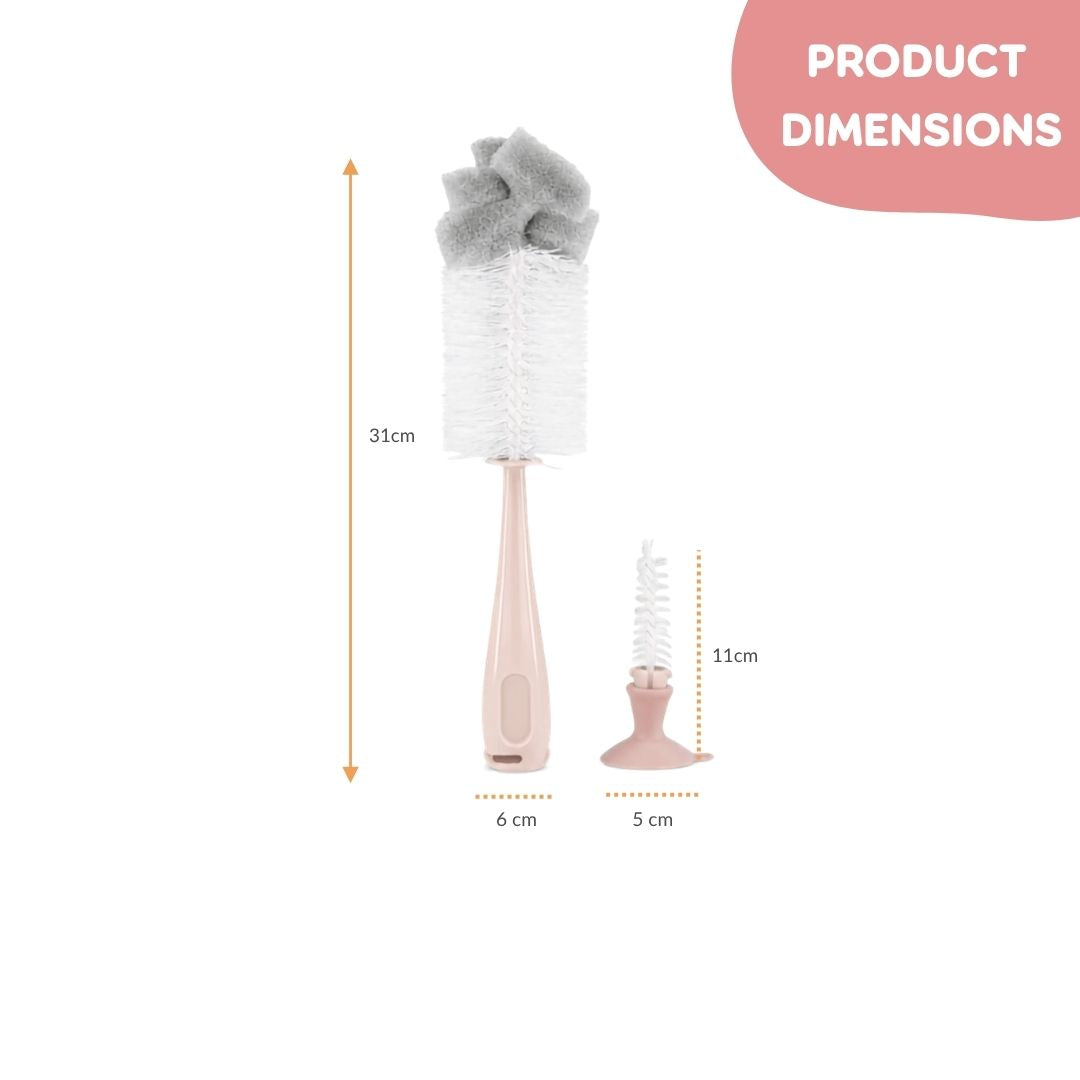 Kikkaboo 2-in-1 Baby Feeding Bottle Brush with Nipple Cleaner Pink Age- Newborn & Above