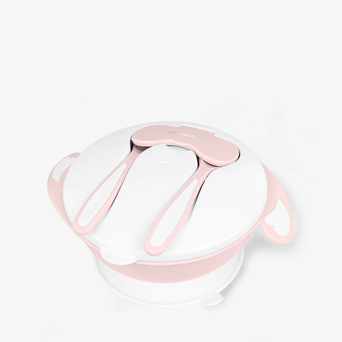 Kikkaboo 4-in-1 Snack Bowl with Fork & Spoon Pink/White Age- 6 Months & Above