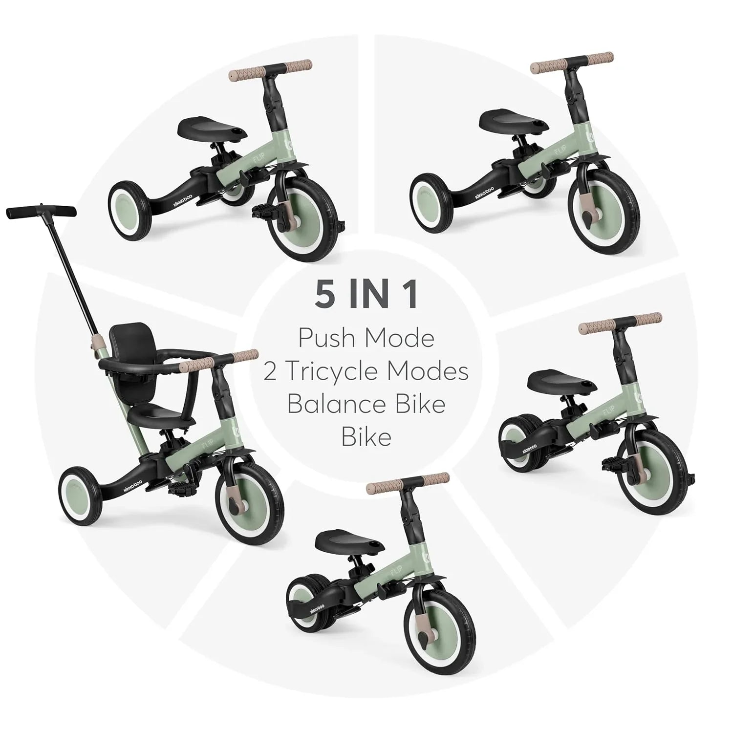 Kikkaboo 5-in-1 Flip Kids Tricycle Army Green Age- 12 Months to 5 Years