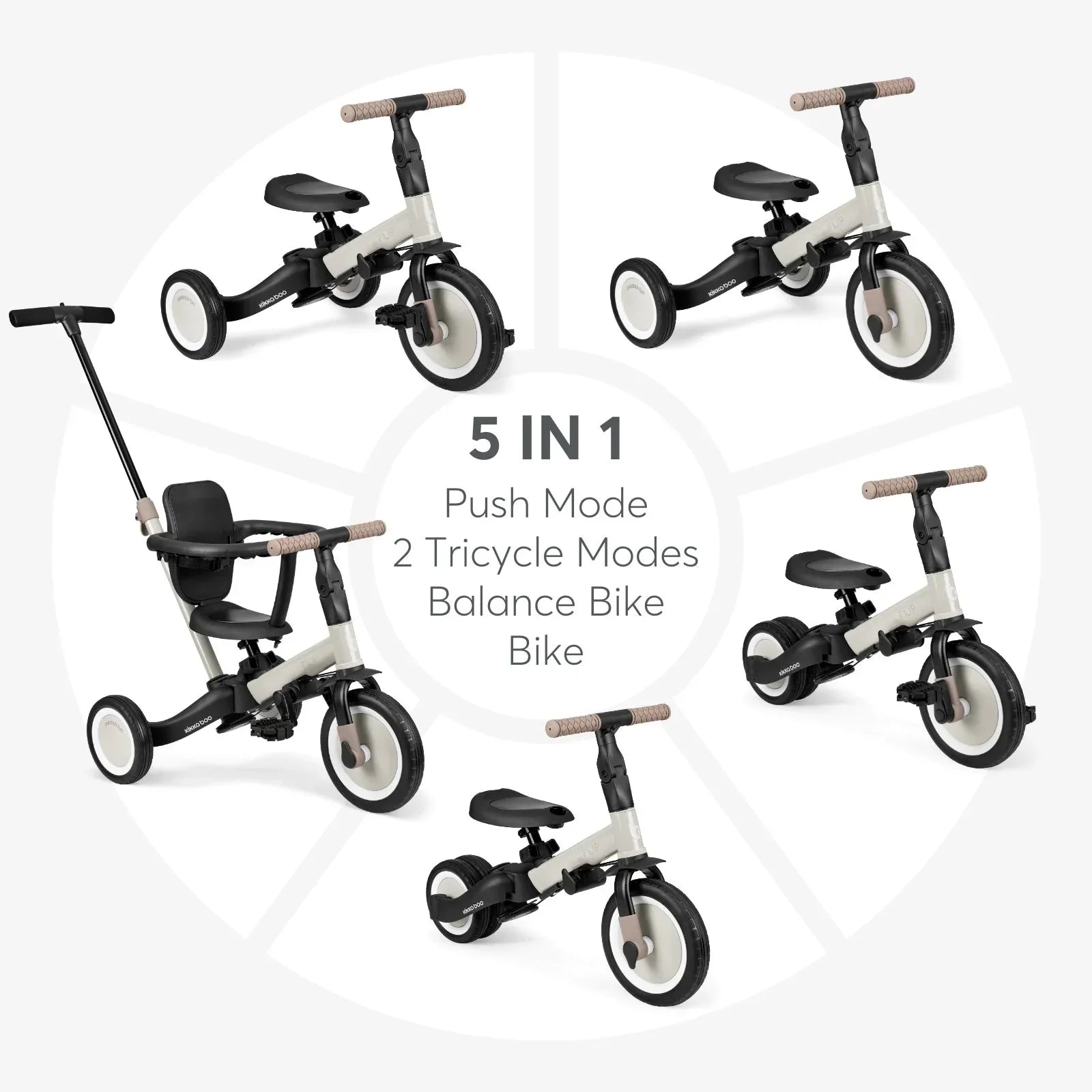 Kikkaboo 5-in-1 Flip Kids Tricycle Beige Age- 12 Months to 5 Years