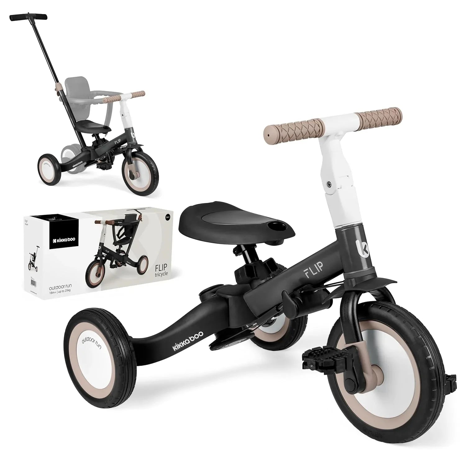 Kikkaboo 5-in-1 Flip Kids Tricycle Black Age- 12 Months to 5 Years
