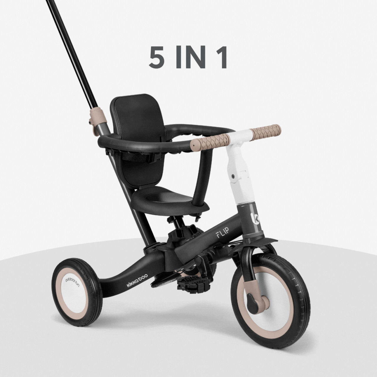 Kikkaboo 5-in-1 Flip Kids Tricycle Grey Age- 12 Months to 5 Years