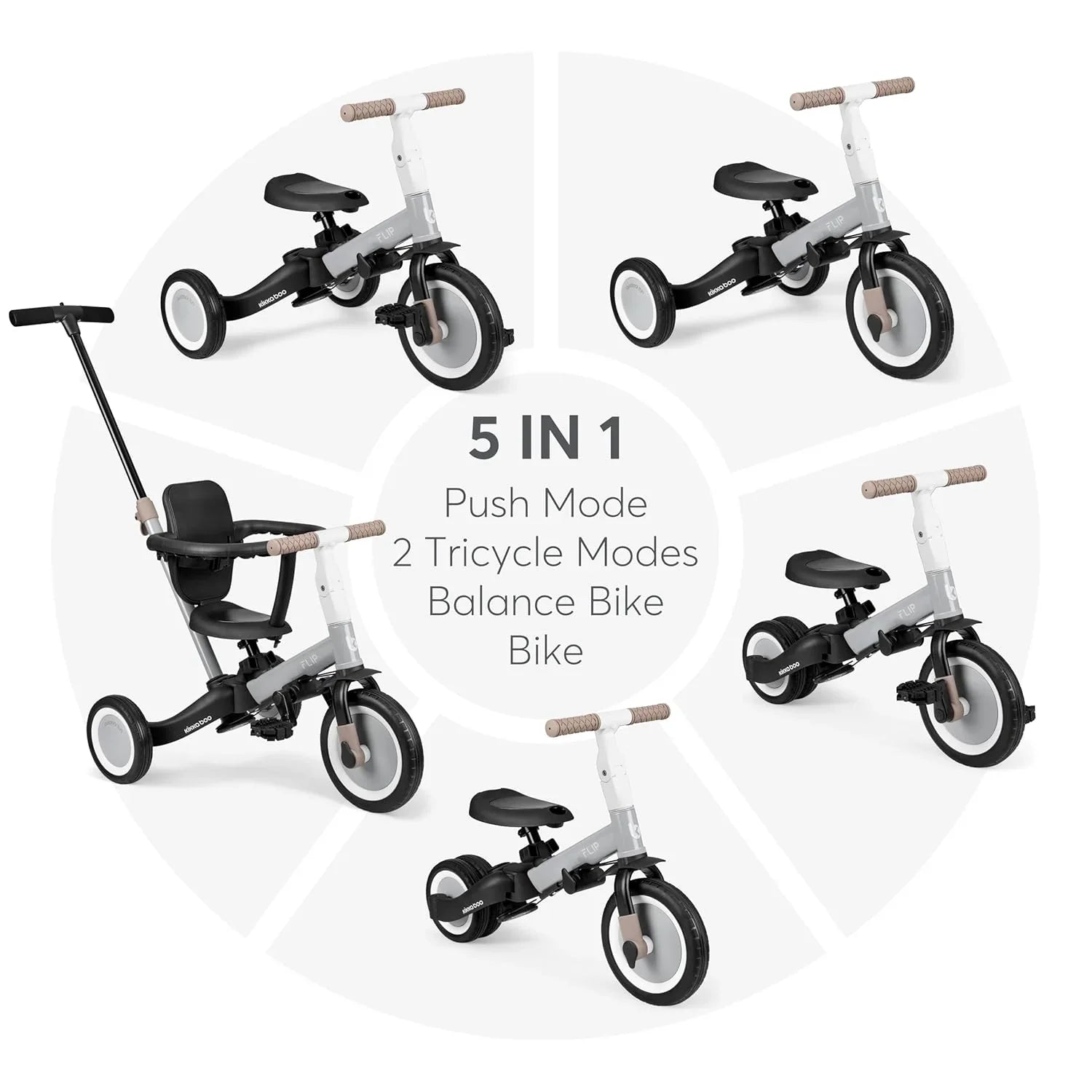 Kikkaboo 5-in-1 Flip Kids Tricycle Grey Age- 12 Months to 5 Years