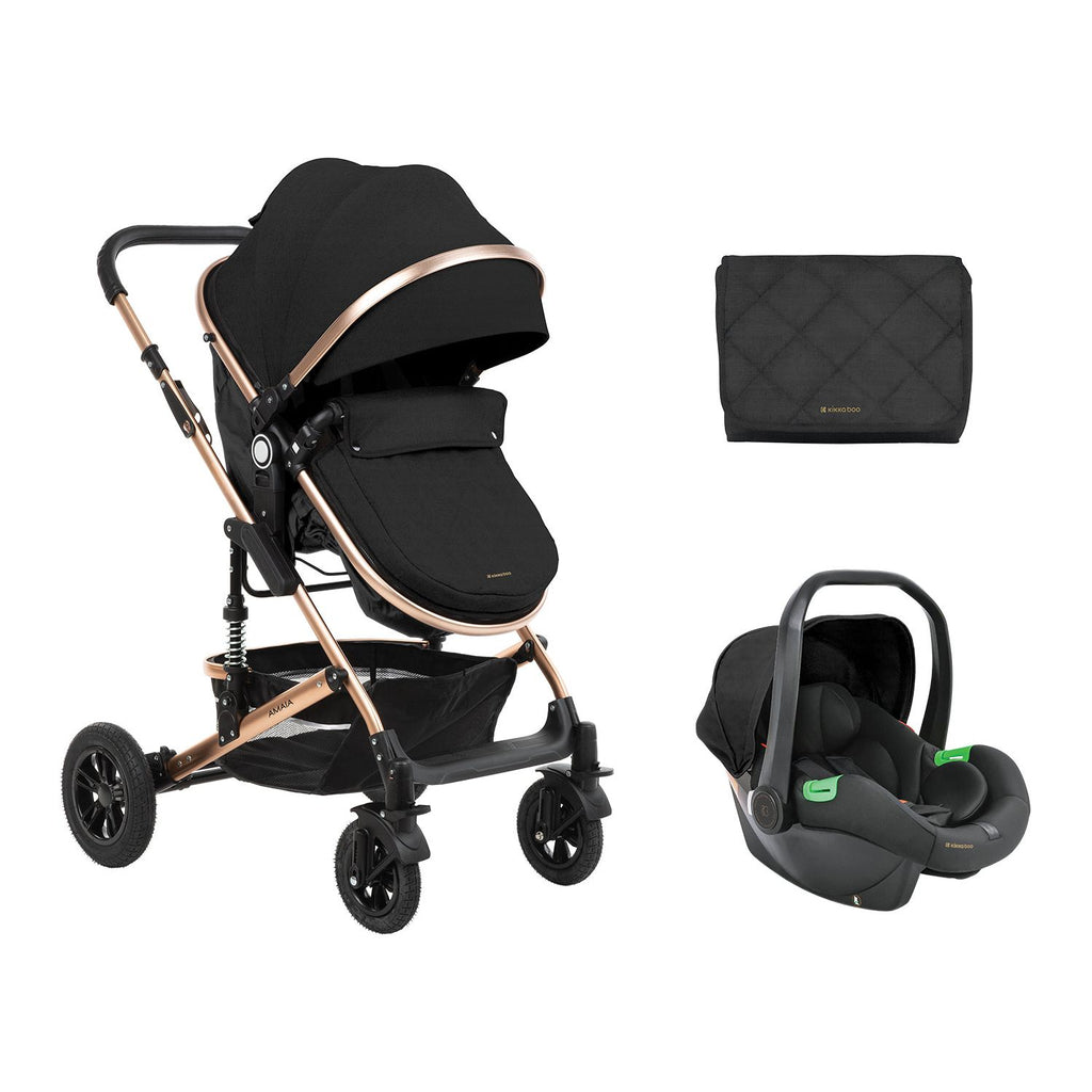 Kikkaboo Amaia 3-In-1 Travel System Stoller with Transferable Seat 2024 Black Age-Newborn & Above (Holds upto 22 Kg)