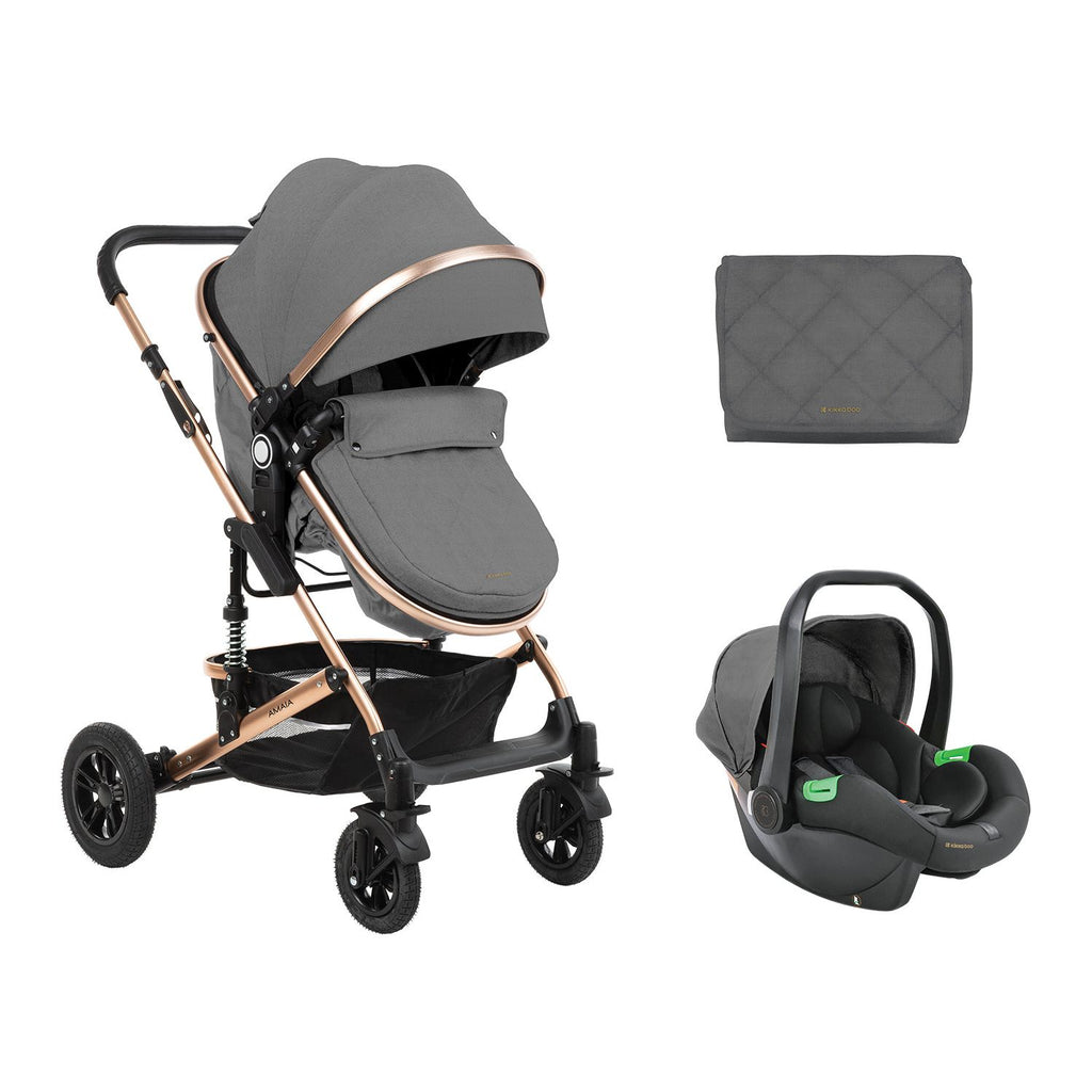 Kikkaboo Amaia 3-In-1 Travel System Stoller with Transferable Seat 2024 Dark Grey Age-Newborn & Above (Holds upto 22 Kg)