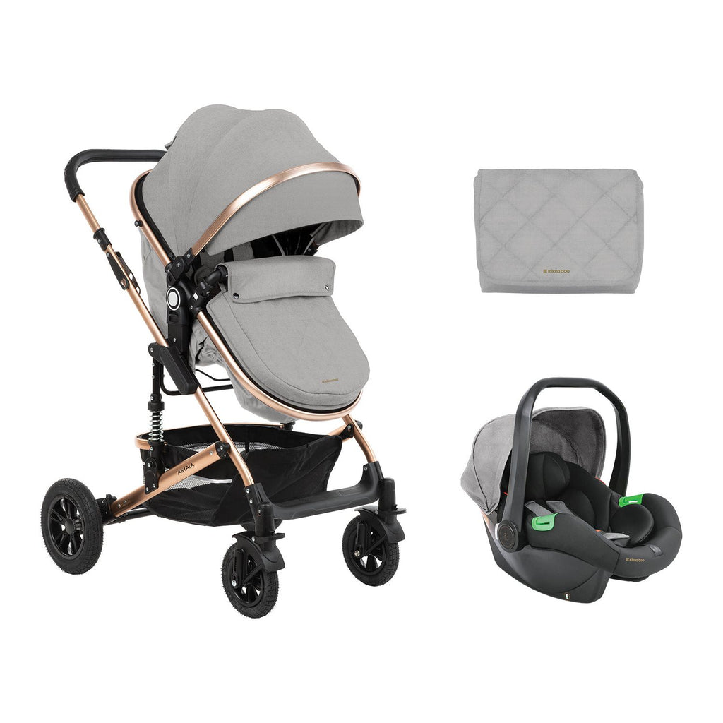 Kikkaboo Amaia 3-In-1 Travel System Stroller with Transferable Seat 2024 Light Grey Age-Newborn & Above (Holds upto 22 Kg)