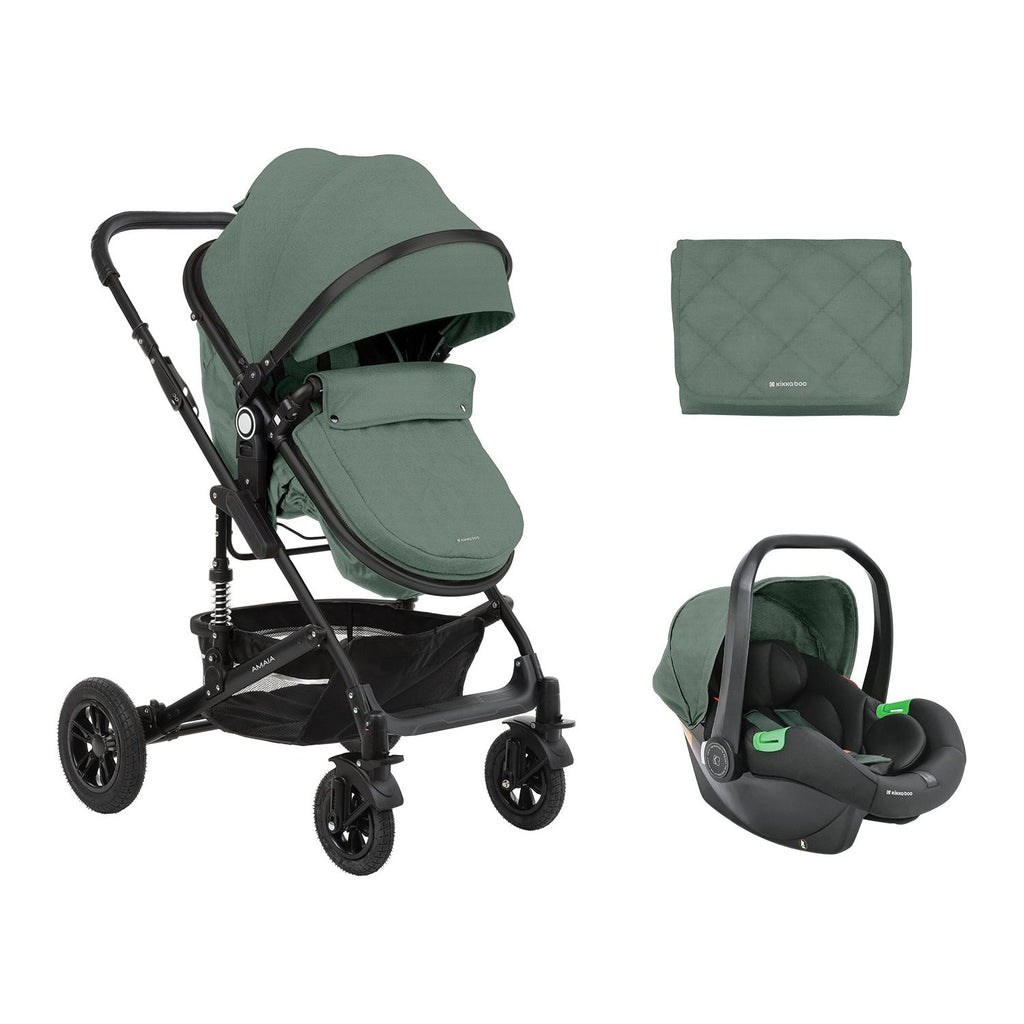 Kikkaboo Amaia 3-In-1 Travel System Stroller with Transferable Seat 2024 Mint Green Age-Newborn & Above (Holds upto 22 Kg)