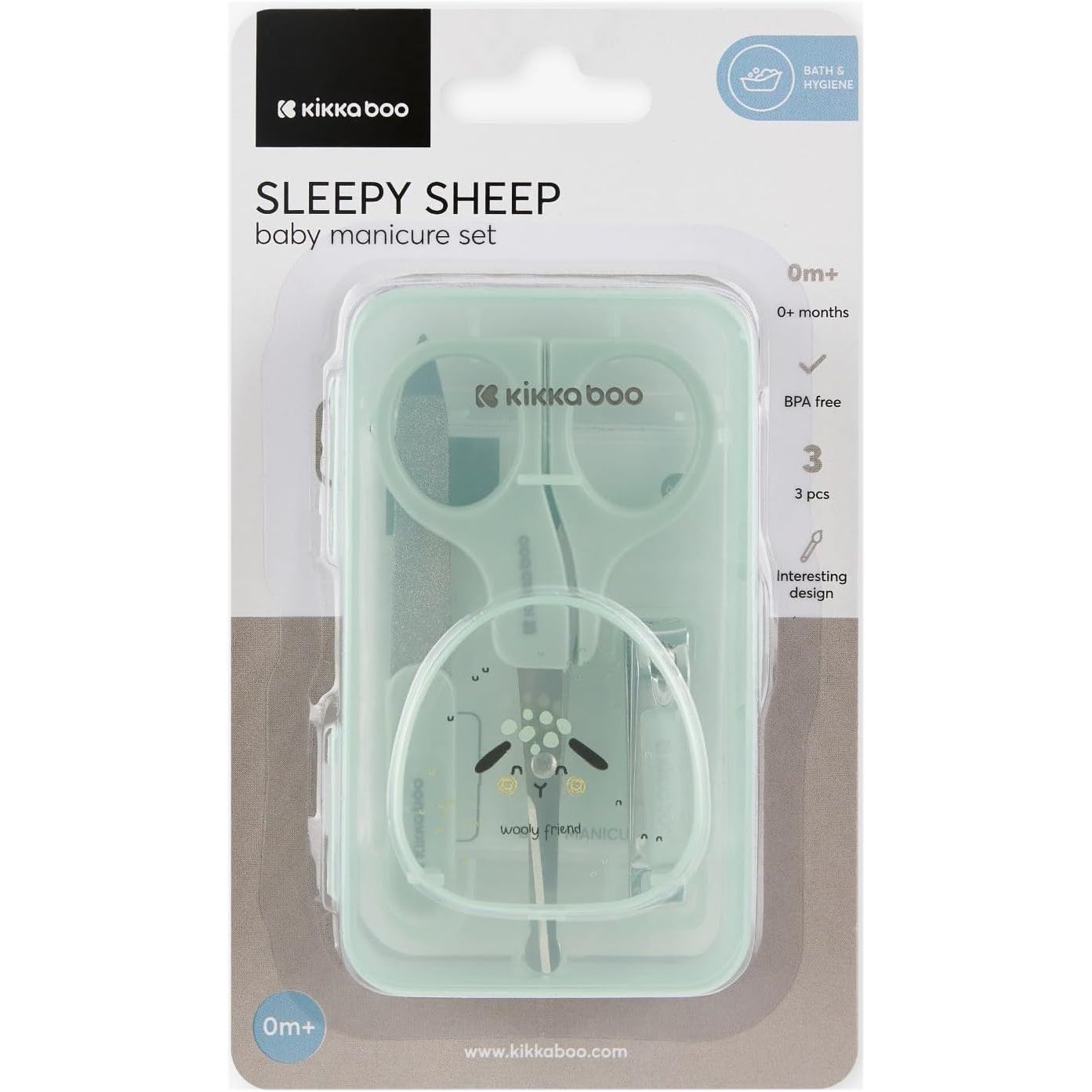 Kikkaboo Baby Manicure Set  of 3 Sleepy Sheep Mint Green Age- Newborn & Above