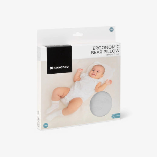 Kikkaboo Bear Shaped Airknit Memory Foam Ergonomic Pillow Grey Age- Newborn to 6 Months