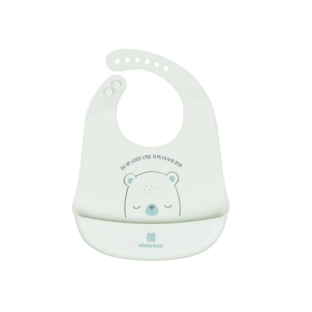 Kikkaboo Bear With Me Silicone Bib Grey Age- 4 Months & Above