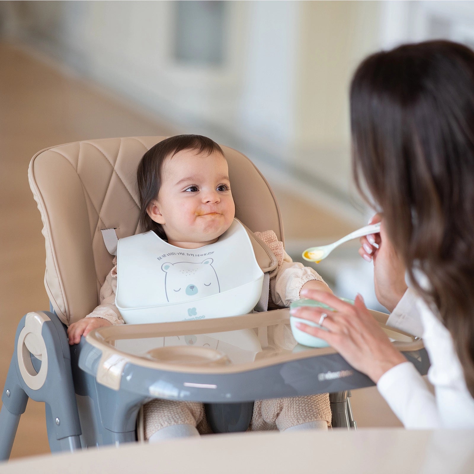Kikkaboo Bear With Me Silicone Bib Grey  Age- 4 Months & Above
