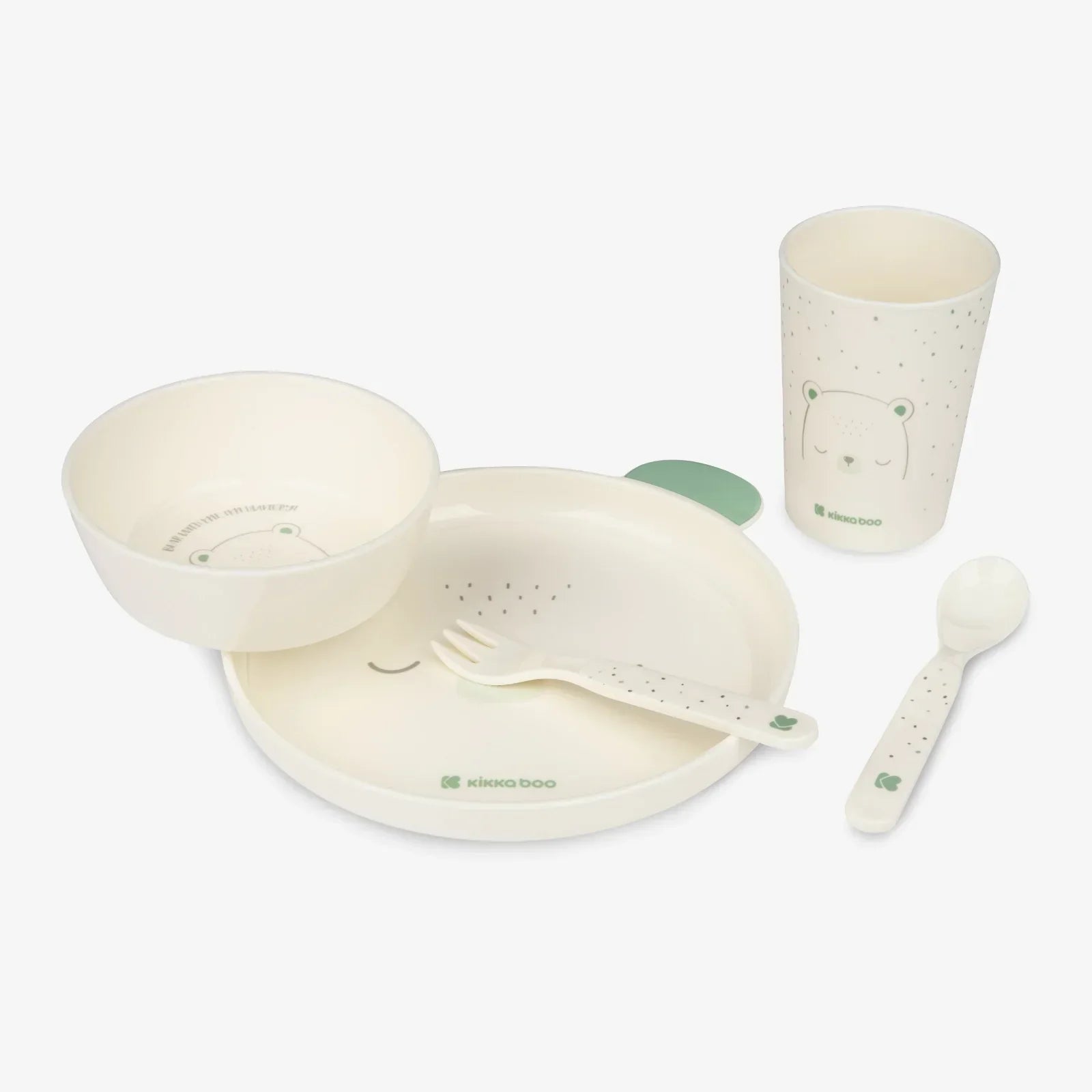 Kikkaboo Bear With Me Tableware PP  Feeding Set of 5  Mint Age- 6 Months & Above