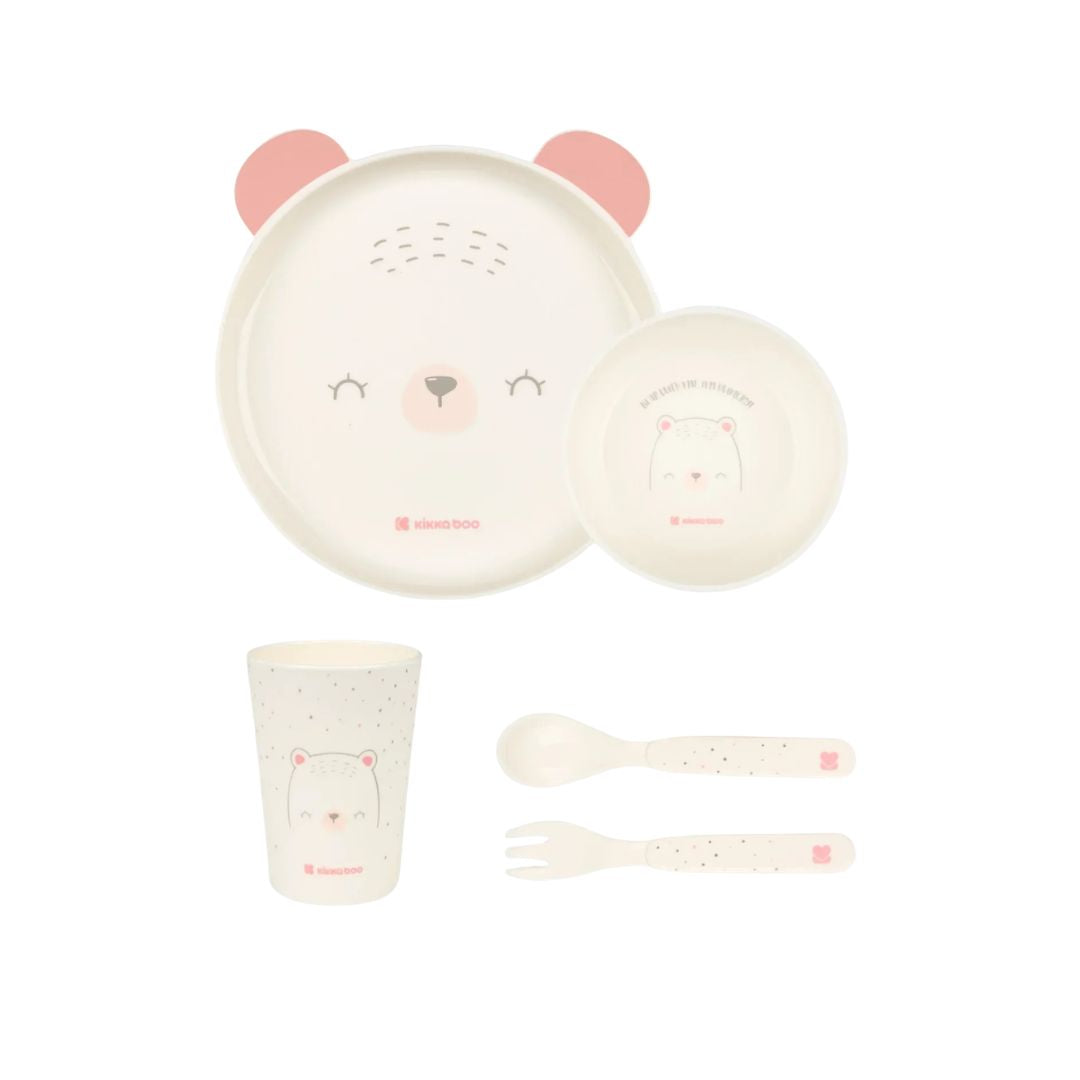 Kikkaboo Bear With Me Tableware PP Feeding Set of 5 Pink Age- 6 Months & Above