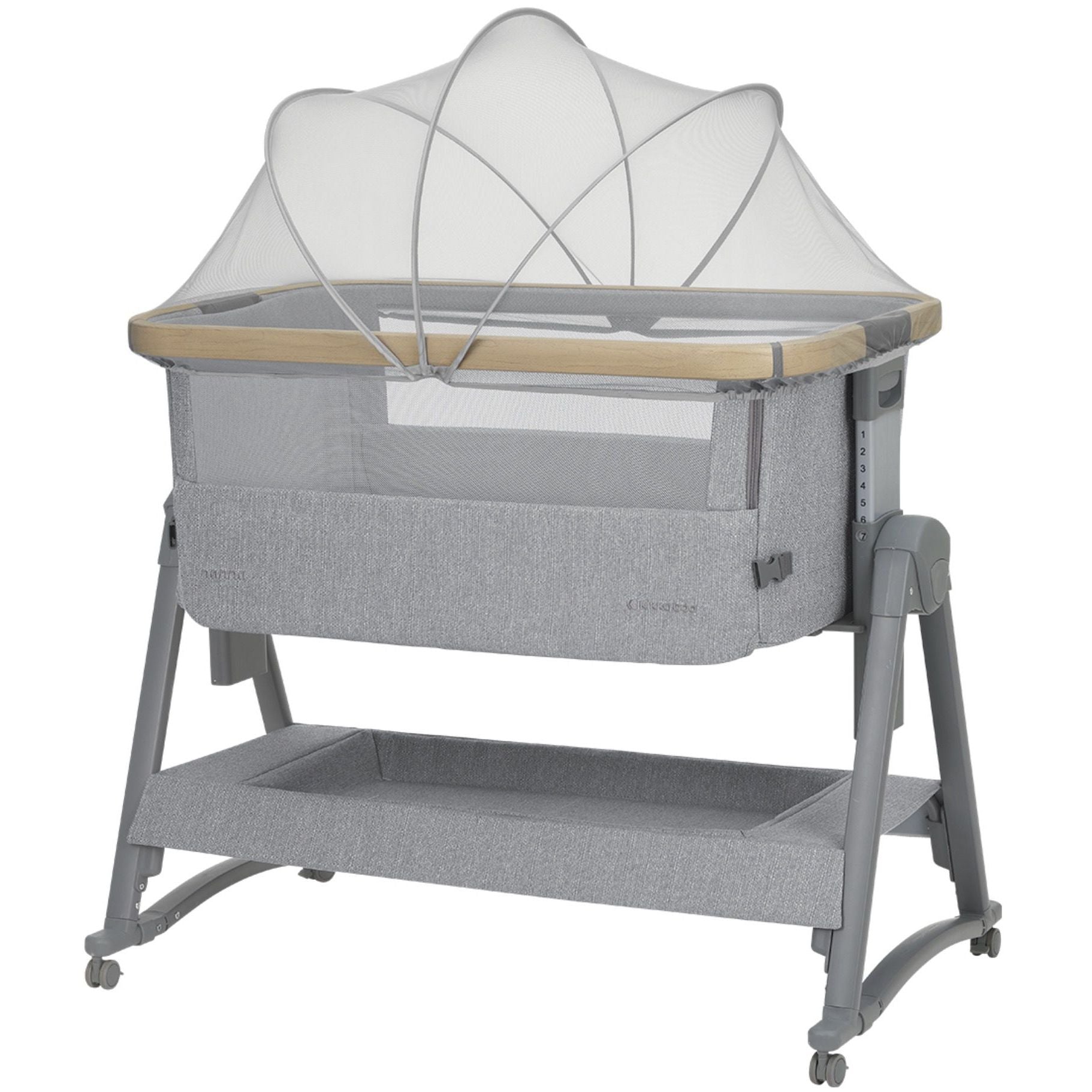 Kikkaboo Bedside Crib Nanna with 7-Positions & Height Adjustment Dark Grey Age-Newborn to 6 Months