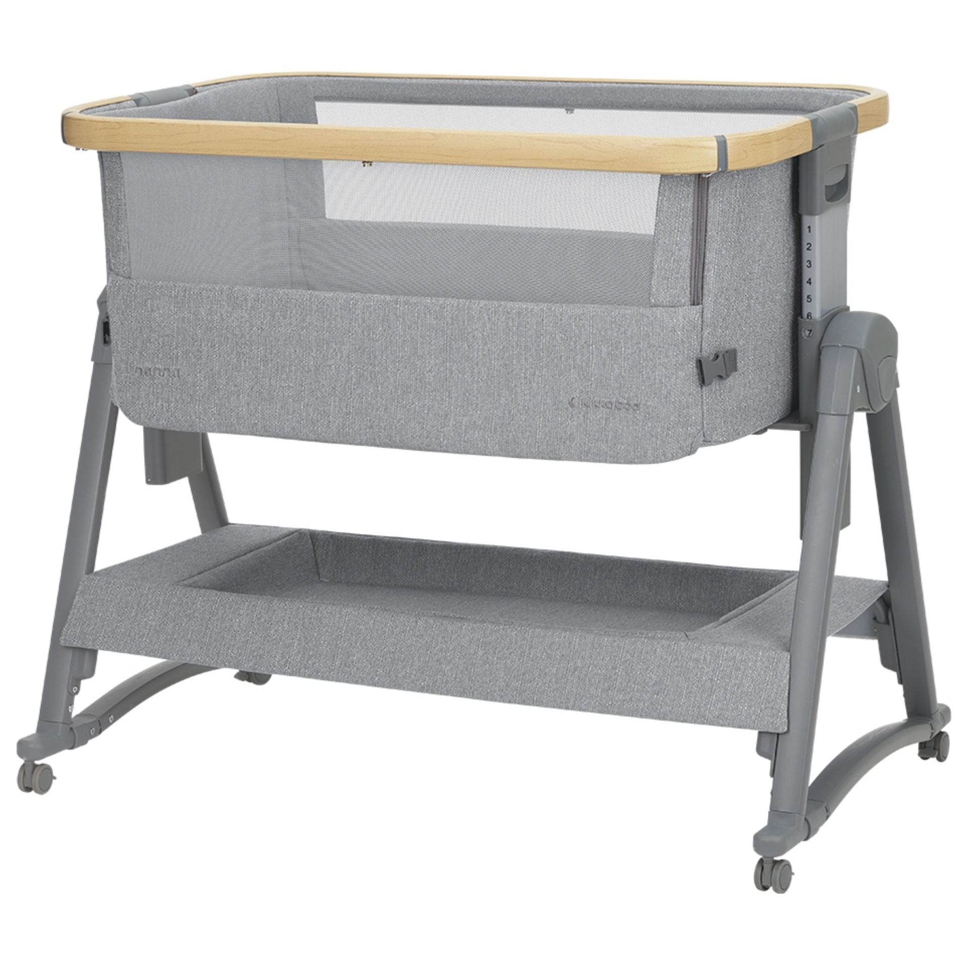 Kikkaboo Bedside Crib Nanna with 7-Positions & Height Adjustment Dark Grey Age-Newborn to 6 Months