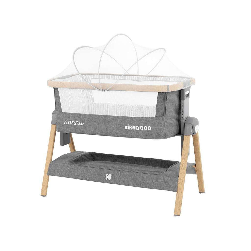 Kikkaboo Bedside Crib Nanna with 7-Positions & Height Adjustment Dark Grey Age-Newborn to 6 Months