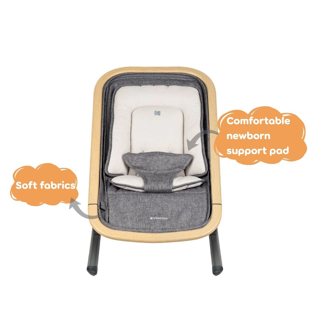 Kikkaboo Calmo 2-in-1 Manual Baby Relax Baby Bouncer Grey Age-Newborn upto 6 Months (Holds upto 9 Kg)