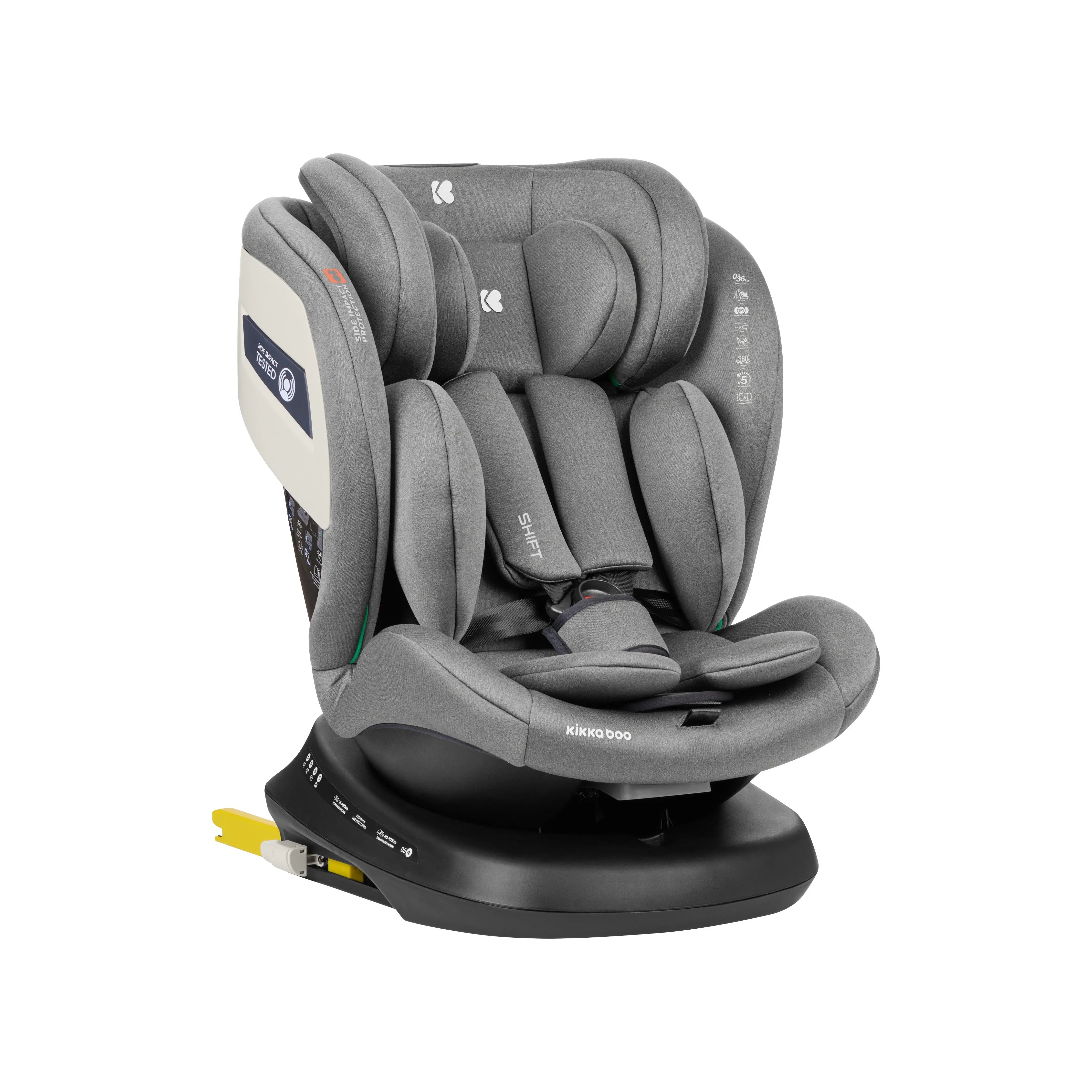 Kikkaboo Car Seat 0-1-2-3 (0-36 Kg) Shift Isofix Light Grey Age- Newborn & Above