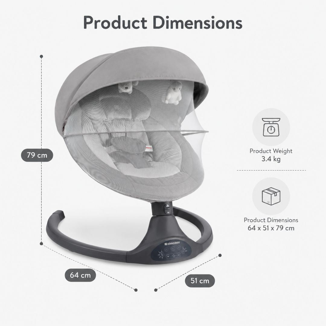 Kikkaboo Codie 2-in-1 Electrical Side-To-Side Baby Swing Light Grey Age-Newborn upto 6 Months (Holds upto 9 Kg)
