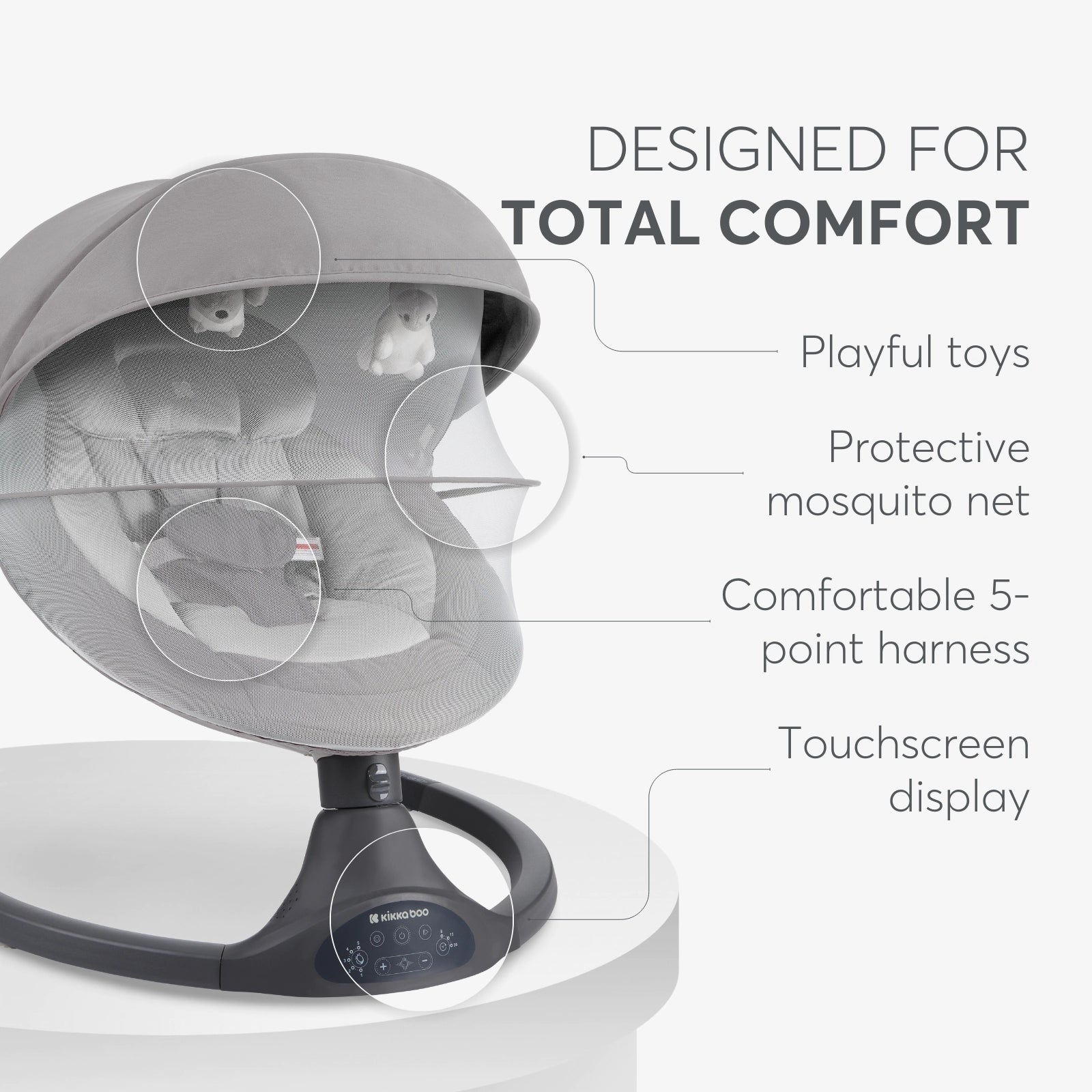 Kikkaboo Codie 2-in-1 Electrical Side-To-Side Baby Swing Light Grey Age-Newborn upto 6 Months (Holds upto 9 Kg)