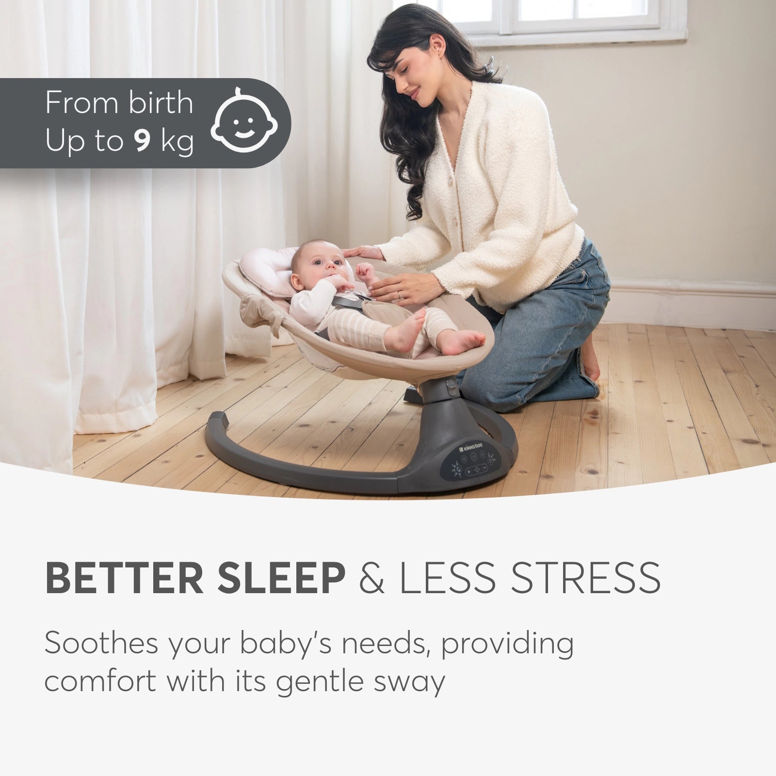 Kikkaboo Codie 2-in-1 Electrical Side-To-Side Baby Swing Light Grey Age-Newborn upto 6 Months (Holds upto 9 Kg)