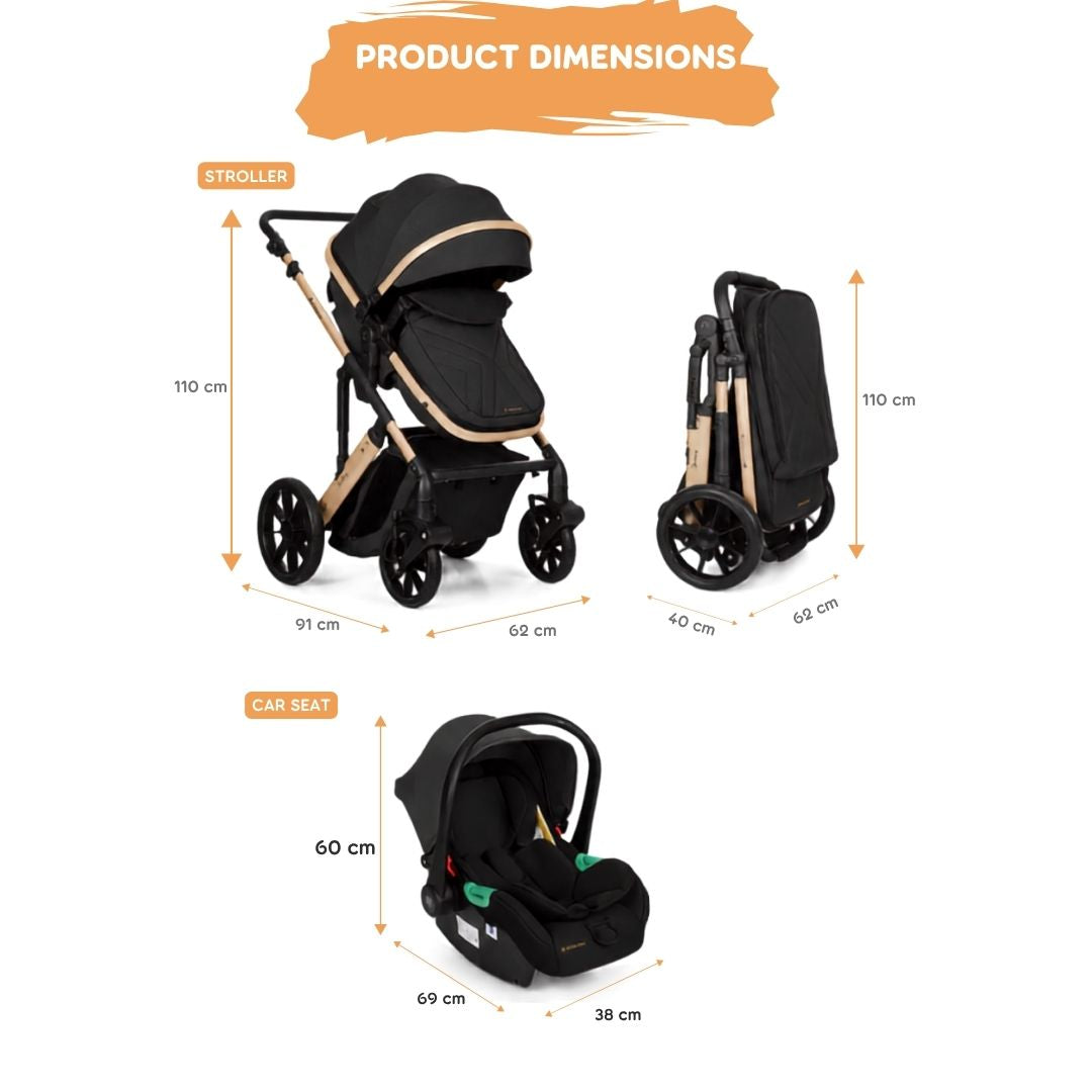 Kikkaboo Darling 3-In-1 Travel System Stroller with Transferable Seat 2024 Black Age-Newborn & Above (Holds upto 22 Kg)