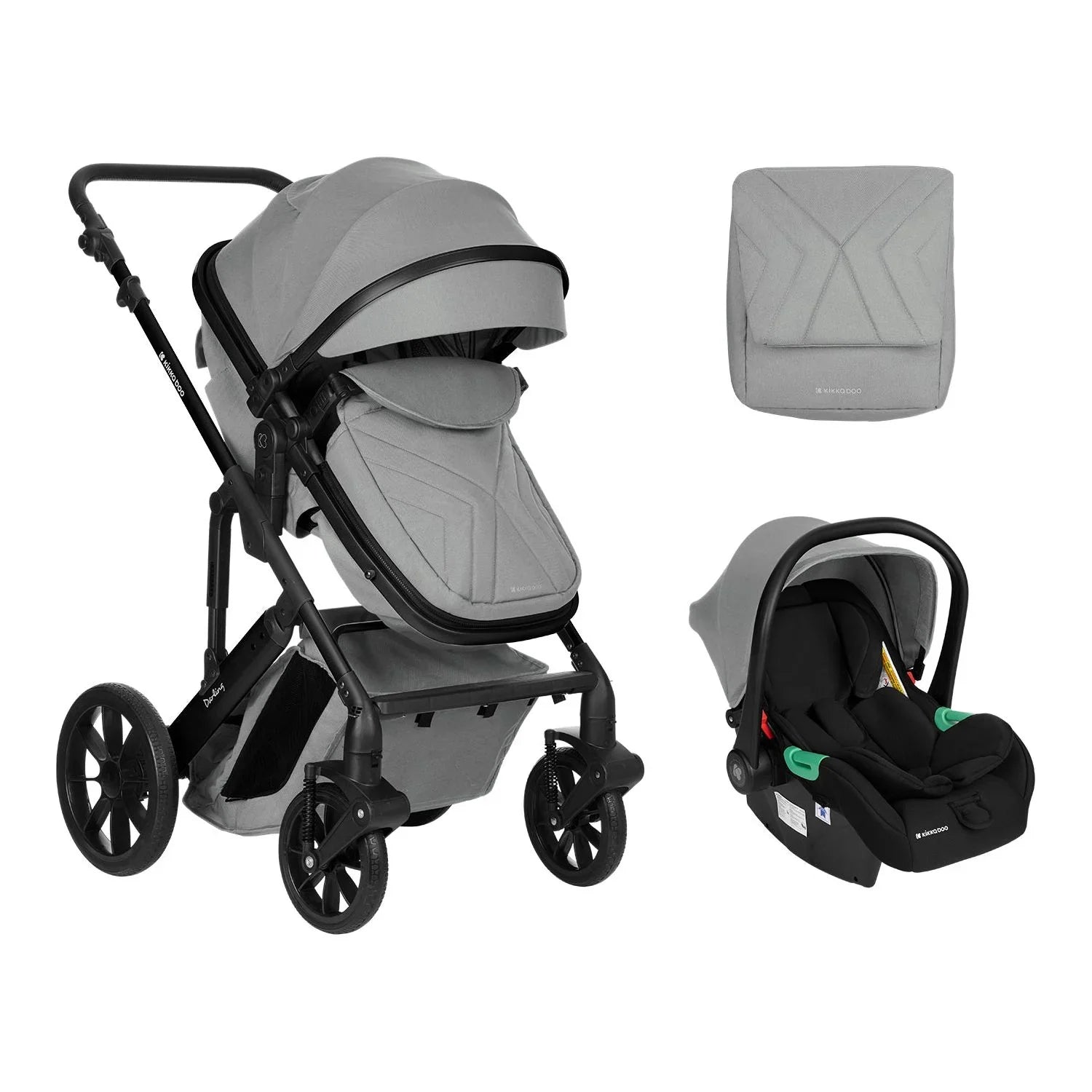 Kikkaboo Darling 3-In-1 Travel System Stroller with Transferable Seat 2024 Light Grey Age-Newborn & Above (Holds upto 22 Kg)
