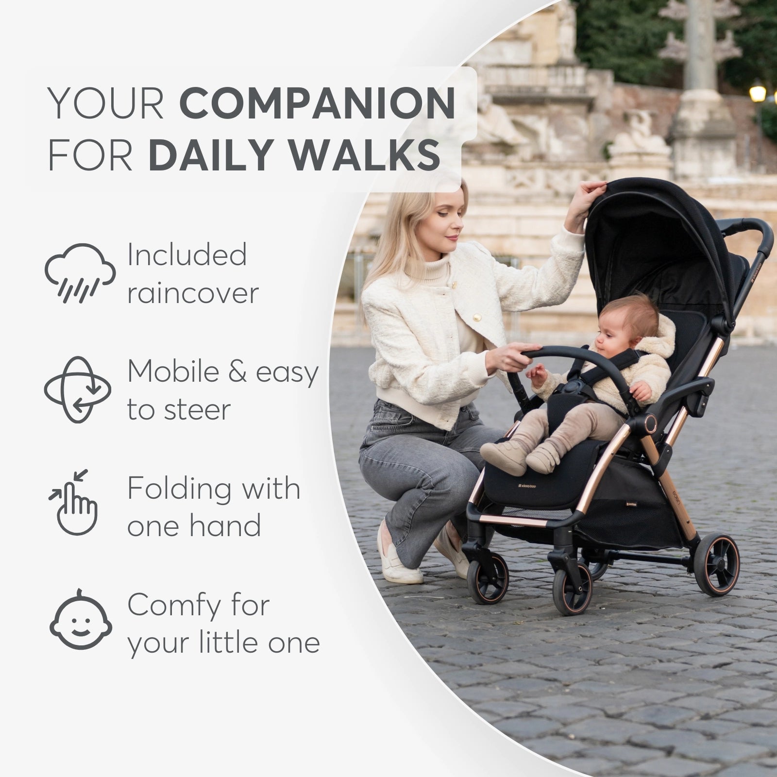 Kikkaboo Eden Autofolding Pushchair Black Age-Newborn & Above (Holds upto 22 Kg)