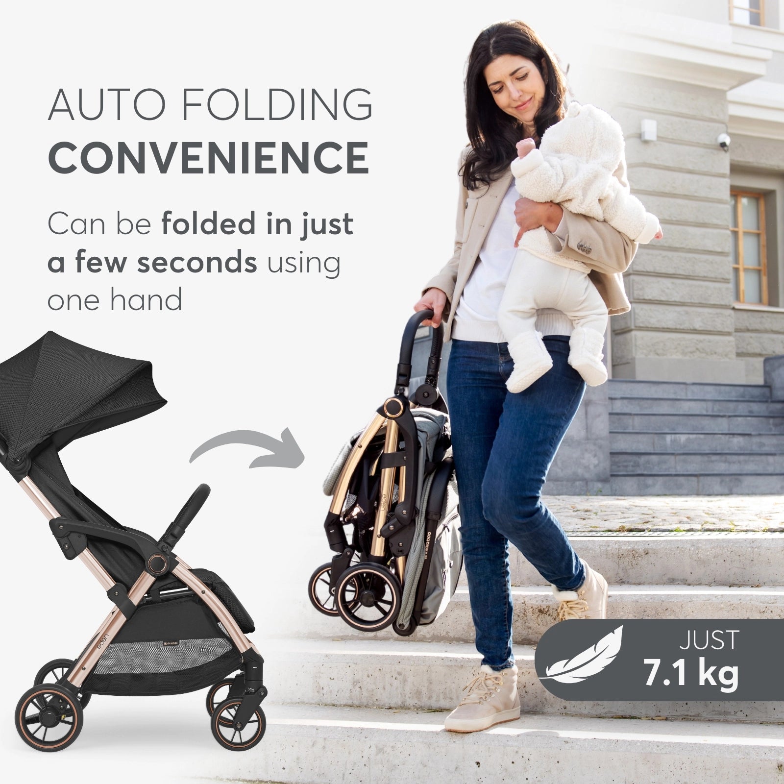 Kikkaboo Eden Autofolding Pushchair Black Age-Newborn & Above (Holds upto 22 Kg)