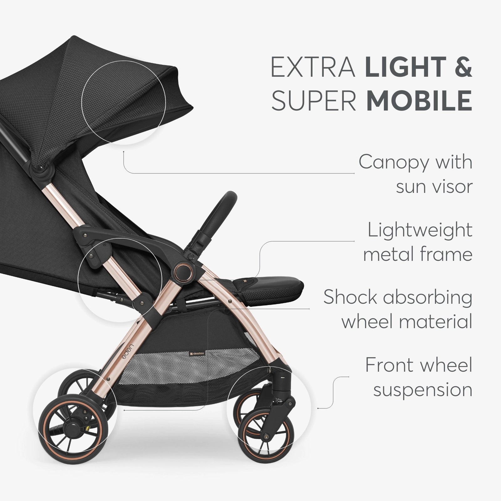 Kikkaboo Eden Autofolding Pushchair Black Age-Newborn & Above (Holds upto 22 Kg)