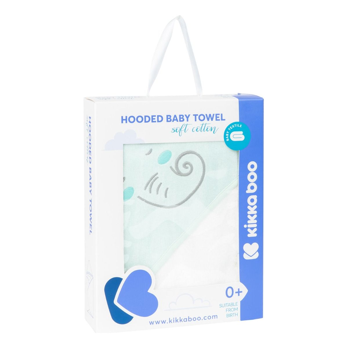 Kikkaboo Elephant Time Terry Hooded Towel 90 x 90 Cm Blue/White Age-Age- Newborn & Above