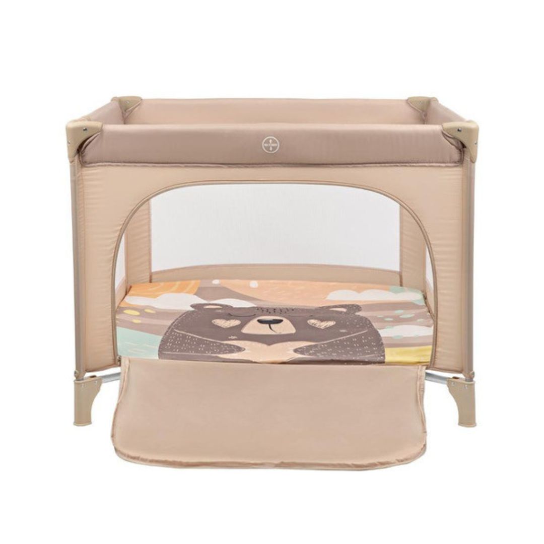 Kikkaboo Enjoy Playpen & Baby Travel Cot with Mattress Pad Beige Bear 2023 Age-Newborn to 36 Months (Holds upto 15 Kg)