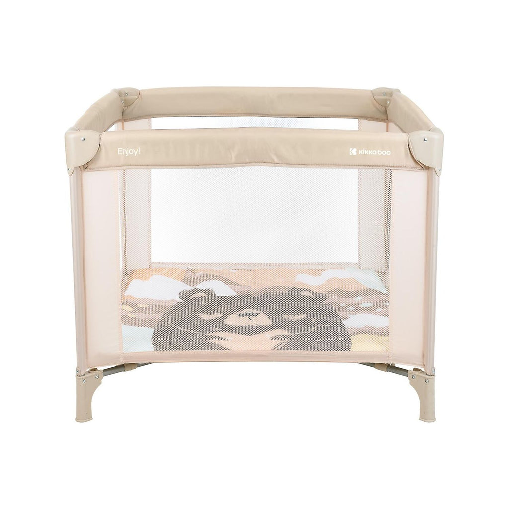 Kikkaboo Enjoy Playpen & Baby Travel Cot with Mattress Pad Beige Bear 2023 Age-Newborn to 36 Months (Holds upto 15 Kg)