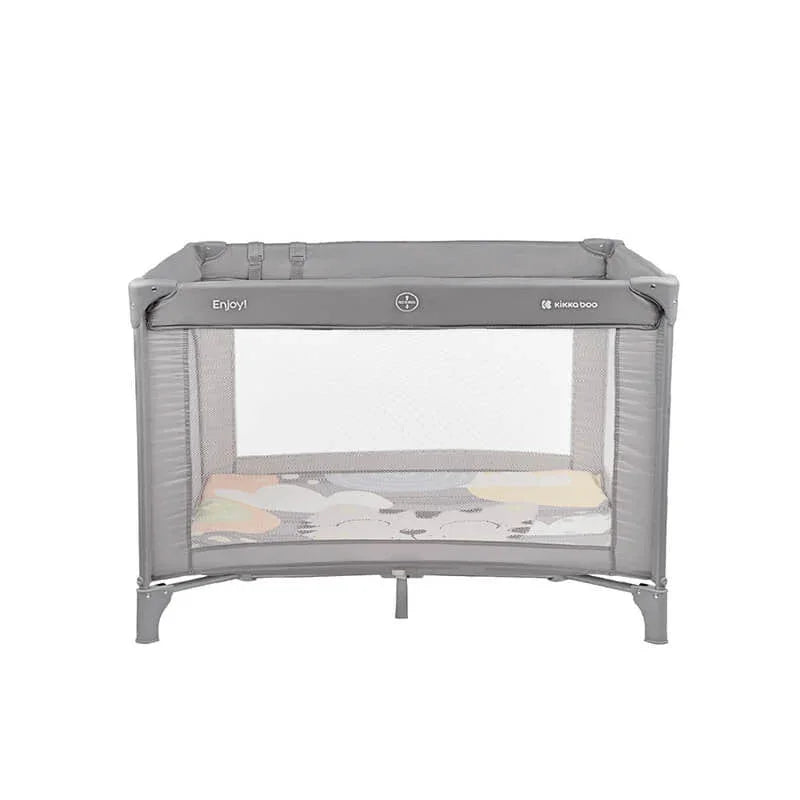 Kikkaboo Enjoy Playpen & Baby Travel Cot with Mattress Pad Grey Cat Age-Newborn to 36 Months (Holds upto 15 Kg)