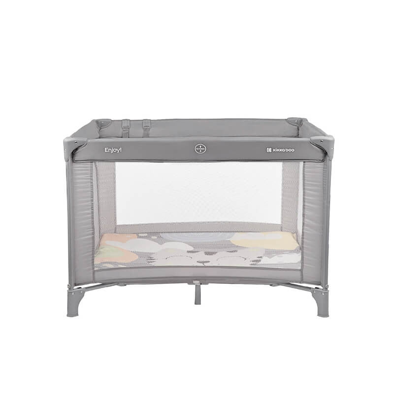 Kikkaboo Enjoy Playpen & Baby Travel Cot with Mattress Pad Grey Cat Age-Newborn to 36 Months (Holds upto 15 Kg)