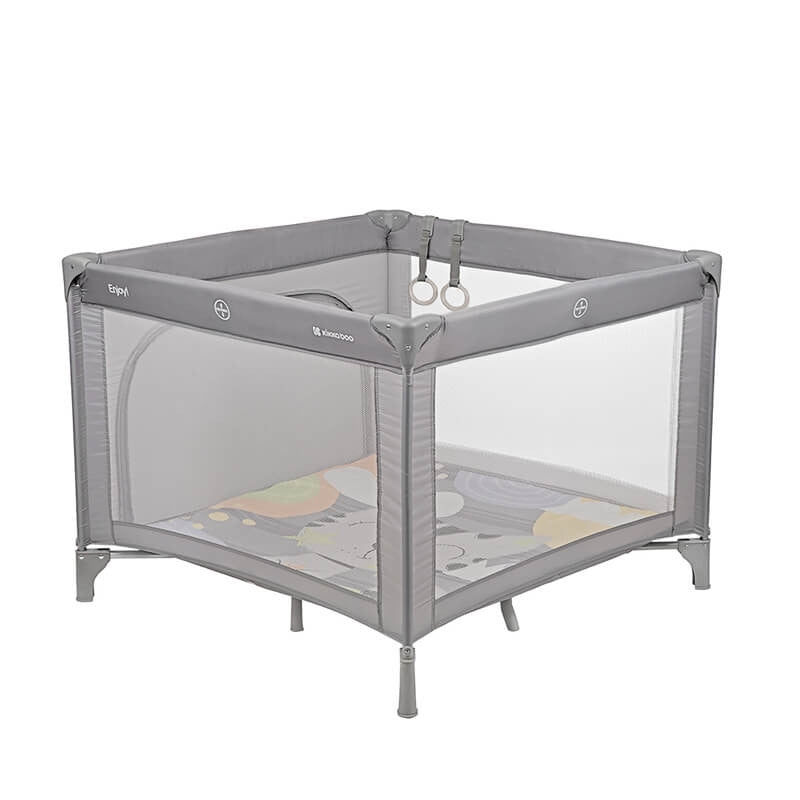Kikkaboo Enjoy Playpen & Baby Travel Cot with Mattress Pad Grey Cat Age-Newborn to 36 Months (Holds upto 15 Kg)