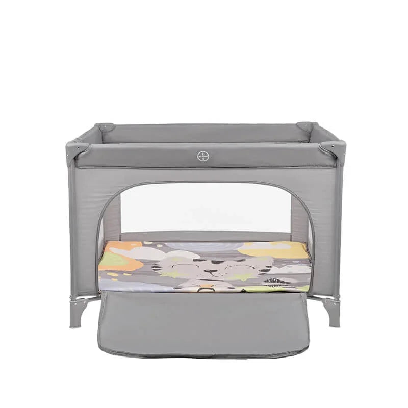 Kikkaboo Enjoy Playpen & Baby Travel Cot with Mattress Pad Grey Cat Age-Newborn to 36 Months (Holds upto 15 Kg)
