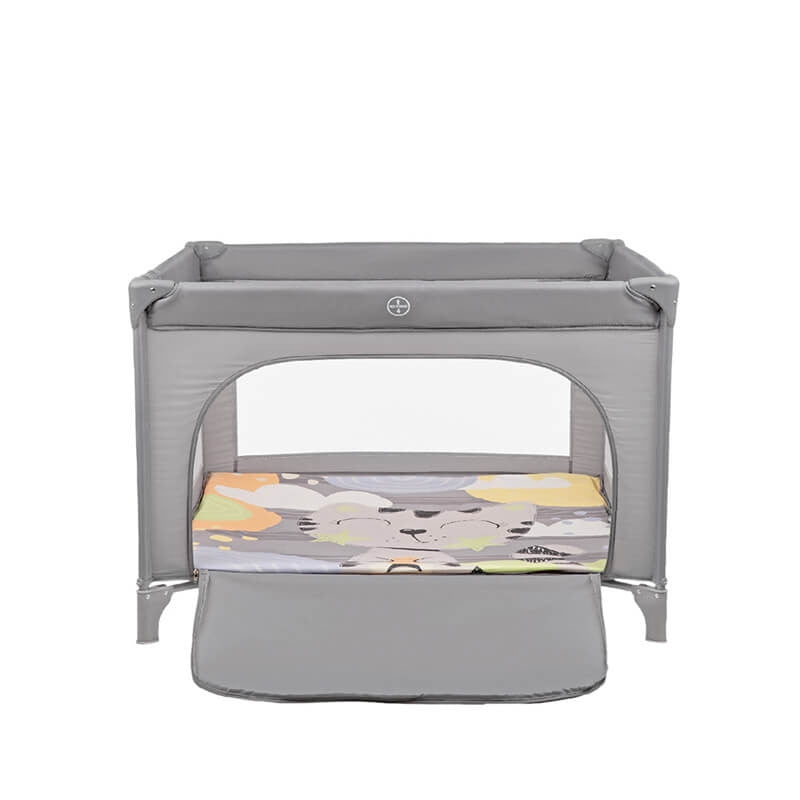 Kikkaboo Enjoy Playpen & Baby Travel Cot with Mattress Pad Grey Cat Age-Newborn to 36 Months (Holds upto 15 Kg)