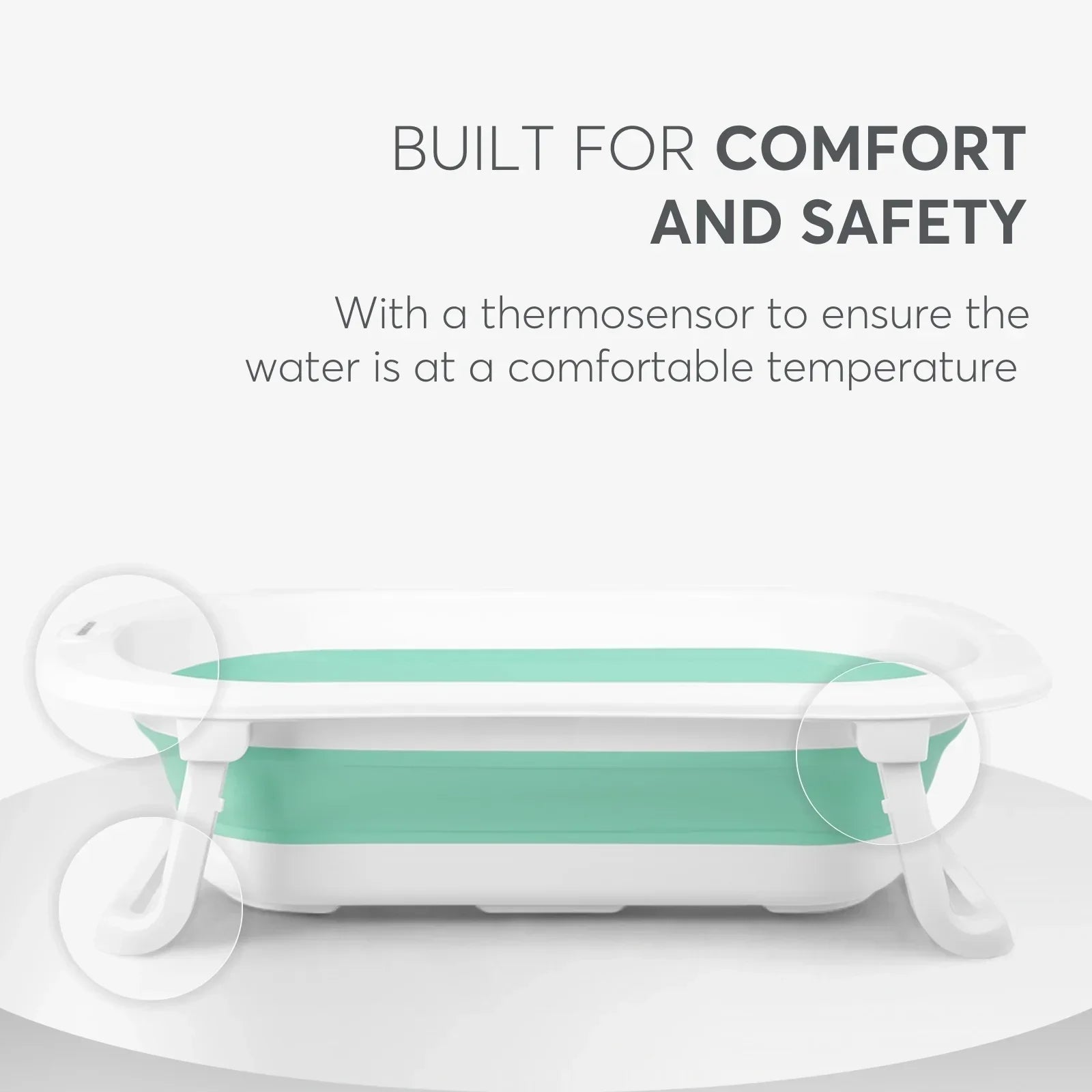 Kikkaboo Fiji Baby Foldable Bathtub 80cm Mint Green Age- Newborn to 36 Months