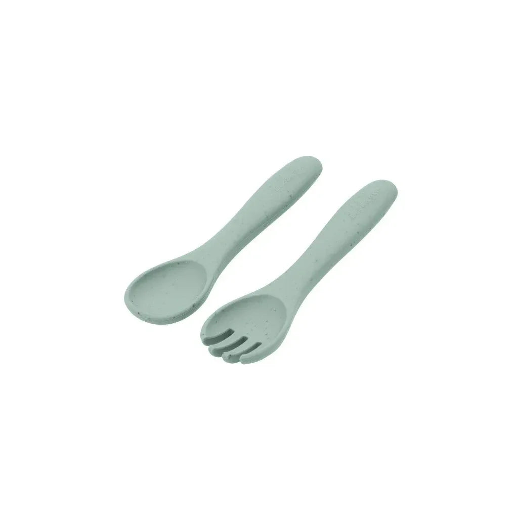 Kikkaboo Fork and spoon set Platinum Silicone Sage Age- 6 Months & Above