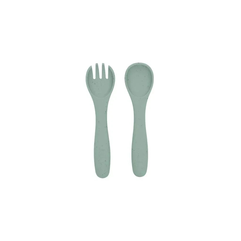 Kikkaboo Fork and spoon set Platinum Silicone Sage Age- 6 Months & Above