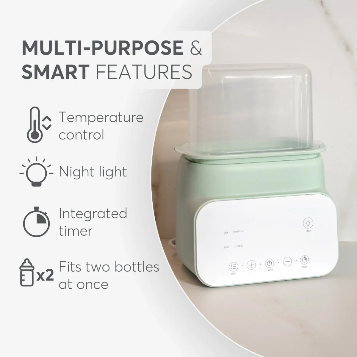 Kikkaboo Handy 4-In-1 Double Bottle Warmer Mint Age- Newborn & Above