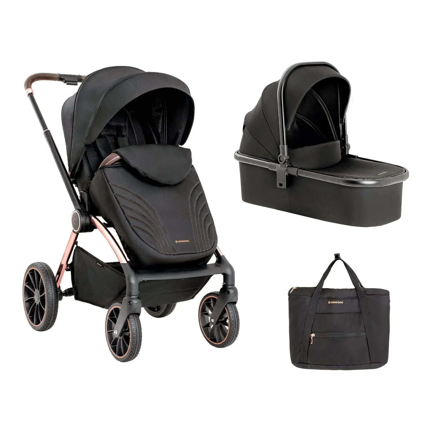 Kikkaboo Kara 2-In-1 Travel System Stroller with Carrycot 2024 Black Age-Newborn & Above (Holds upto 22 Kg)